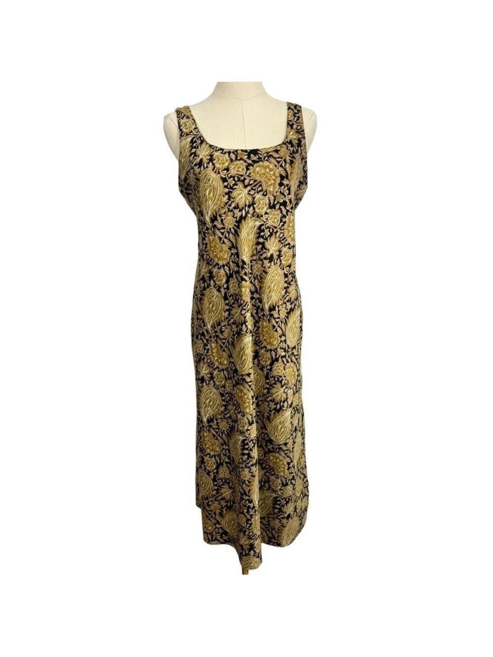 Natori Floral Paisley Nightgown Womens S Black Brown Slip Dress Sleepwear EUC